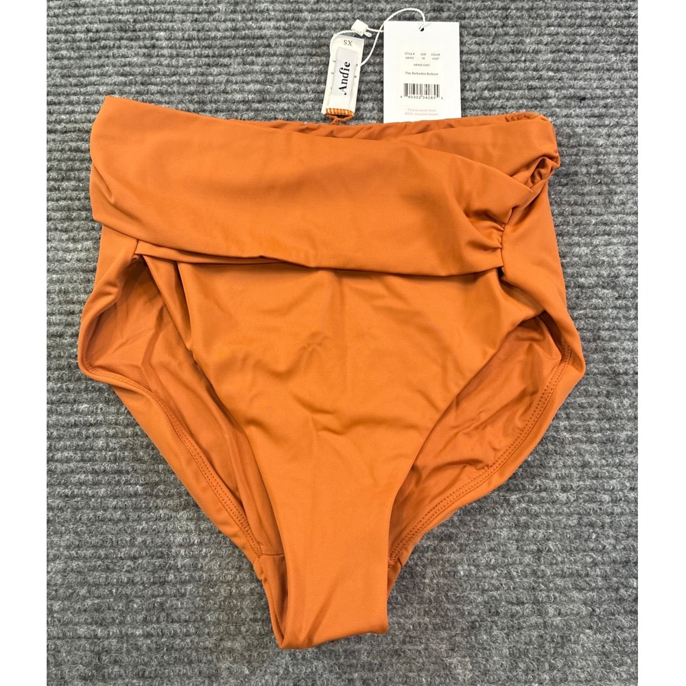 Andie Swim The Barbados Bottom High Rise Bikini Chestnut Orange Boho XS AB455